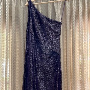 Ralph Lauren one-shouldered evening gown, plum sequins. Drapes softly, Size 14